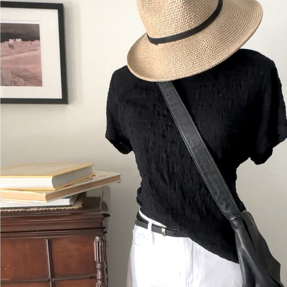 J.Jill Classic Black Textured Short Sleeve Blouse | Size M